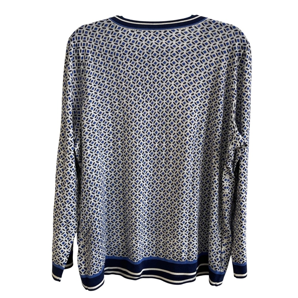 Talbots Geometric Knit Sweater Women XL Blue Preppy Nautical Shoulder Button Top - Picture 4 of 7